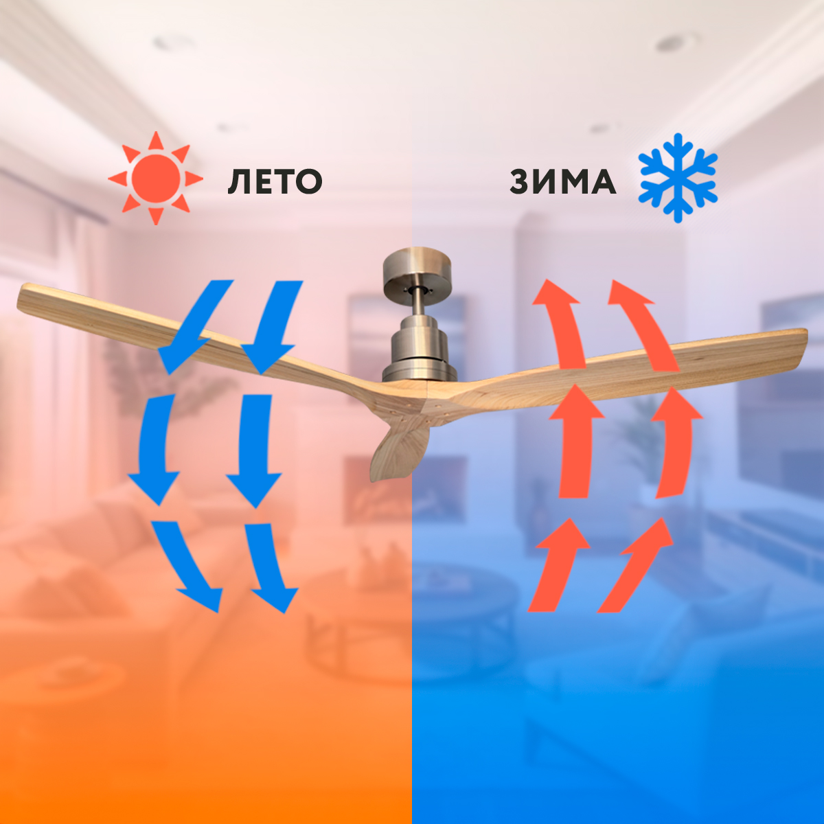 Функция реверс люстры вентилятора DREAMFAN Lantau Pine Wood DC 132 Функция реверс люстры вентилятора DREAMFAN Lantau Pine Wood DC 132